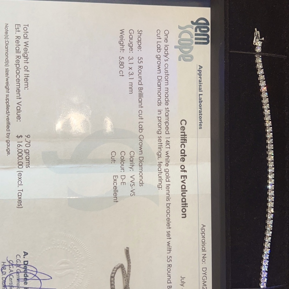 Custome made stamped 14kt white gold tennis bracelet